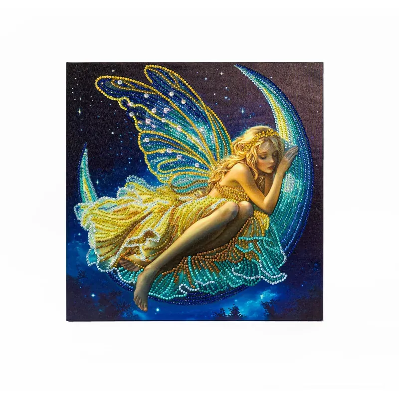 Kit broderie diamant fée lune sur cadre, 30 x 30 cm