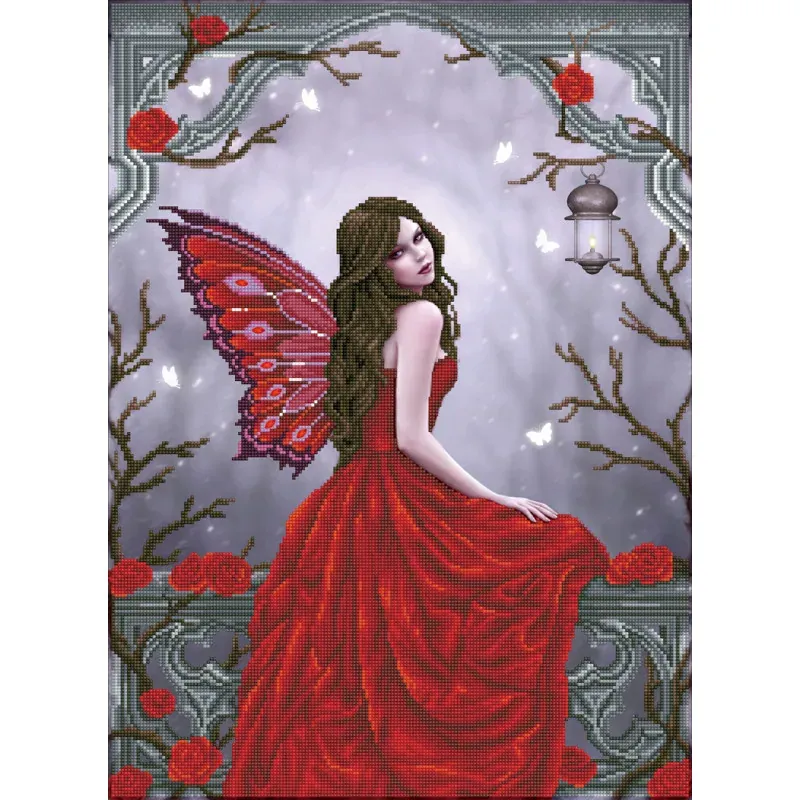 Kit broderie diamant féerie rose d’hiver, 52 x 68 cm