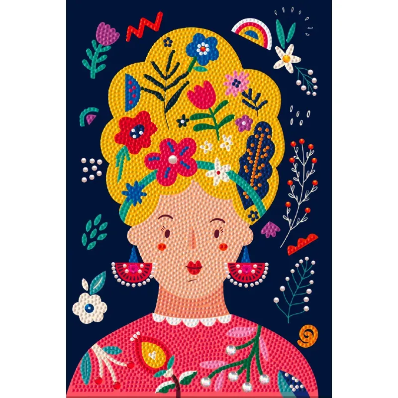 Kit broderie diamant fille à fleurs, 38 x 20 cm
