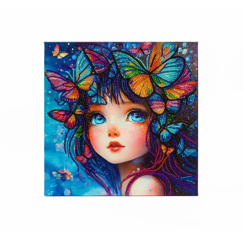 Kit broderie diamant petite fille aux papillons, 30 x 30 cm