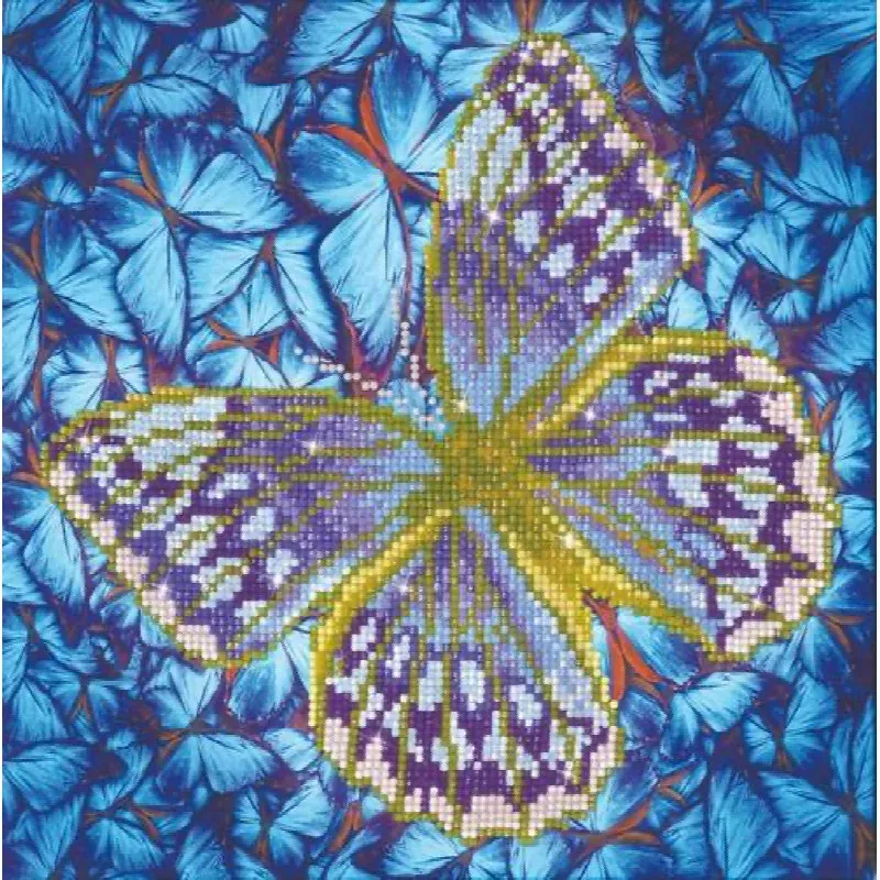 Kit broderie diamant fleurs et papillon argent, 30,5 cm