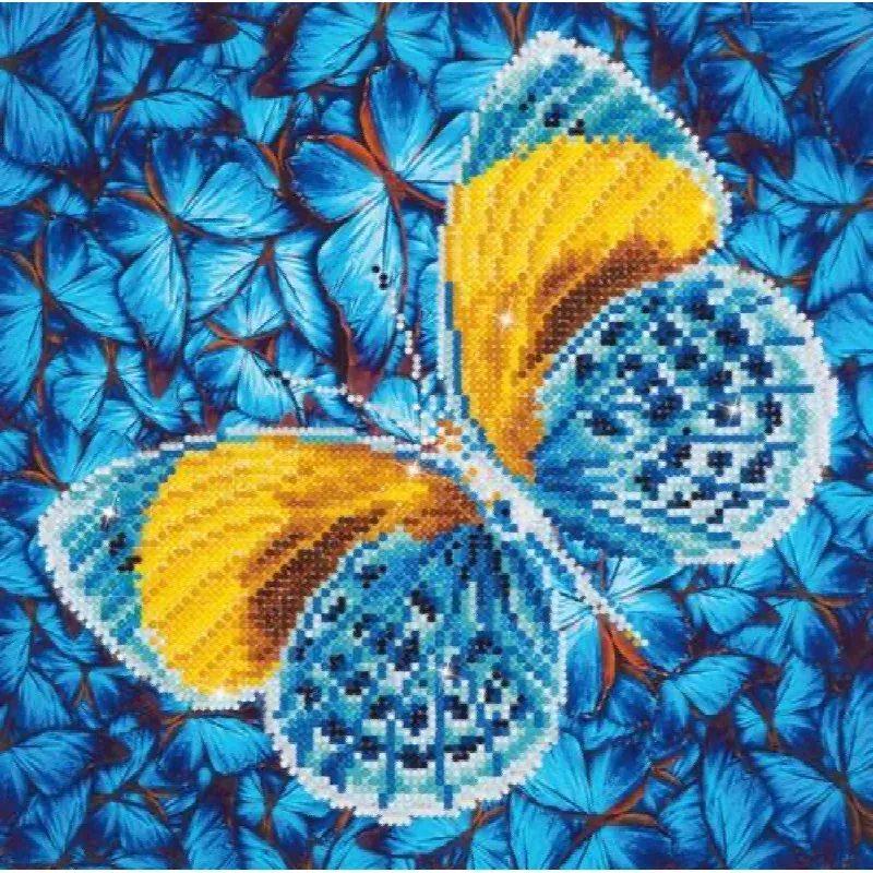 Kit broderie diamant fleurs et papillon doré, 30 x 30 cm