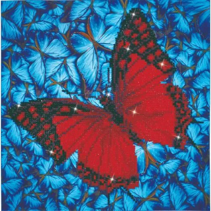 Kit broderie diamant fleurs et papillon rouge, 30,5 cm