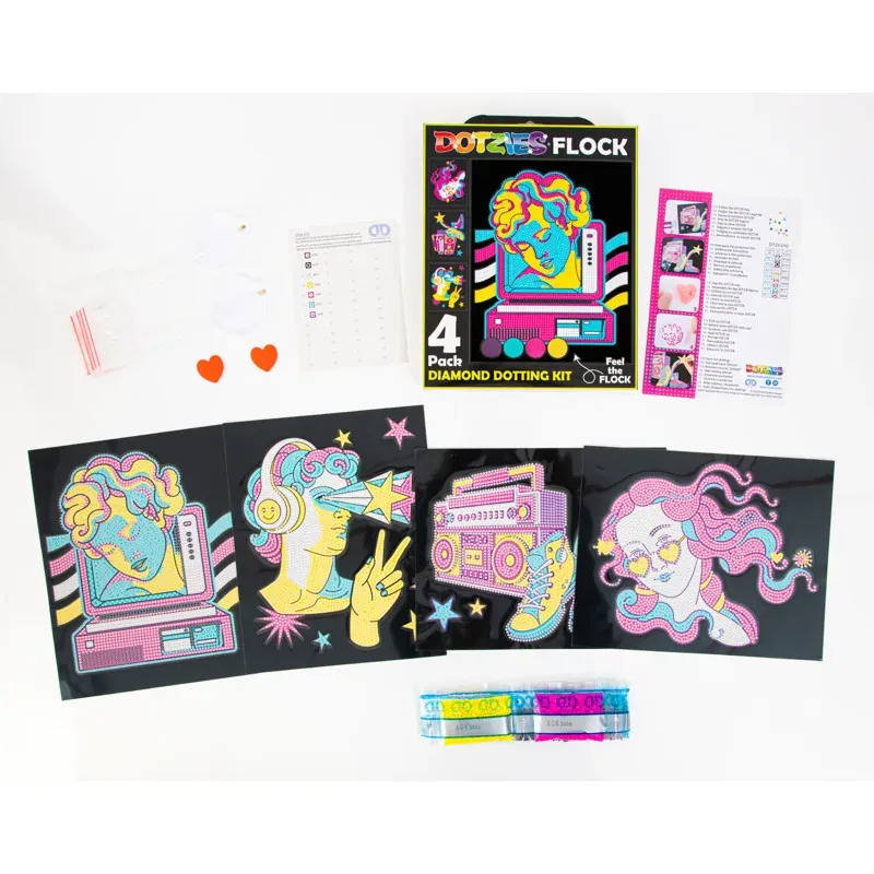 Kit broderie diamant Flock rétro, lot de 4 dessins