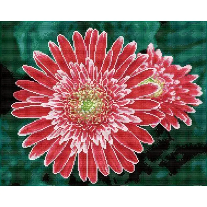 Kit broderie diamant gerberas roses, cadre blanc monté