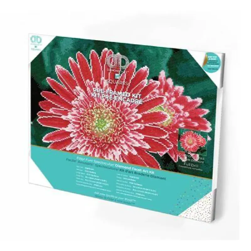 Kit broderie diamant gerberas roses pré-encadré