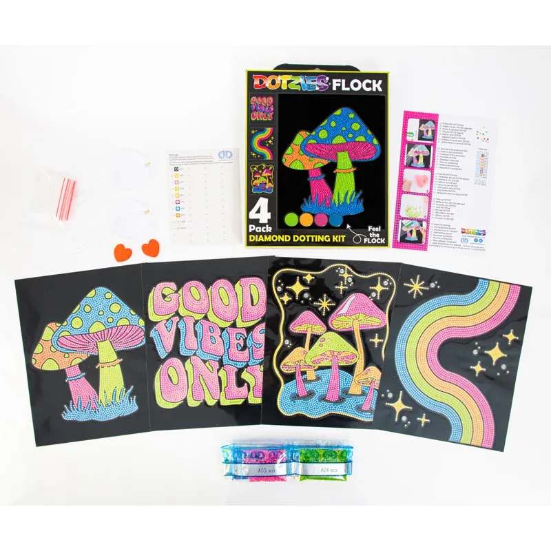 Kit broderie diamant Good Vibes flock noir, 4 dessins