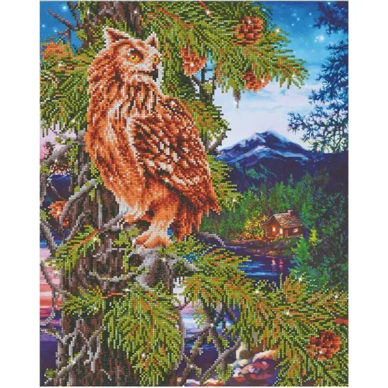 Kit broderie diamant hibou au crépuscule, 47 x 59 cm