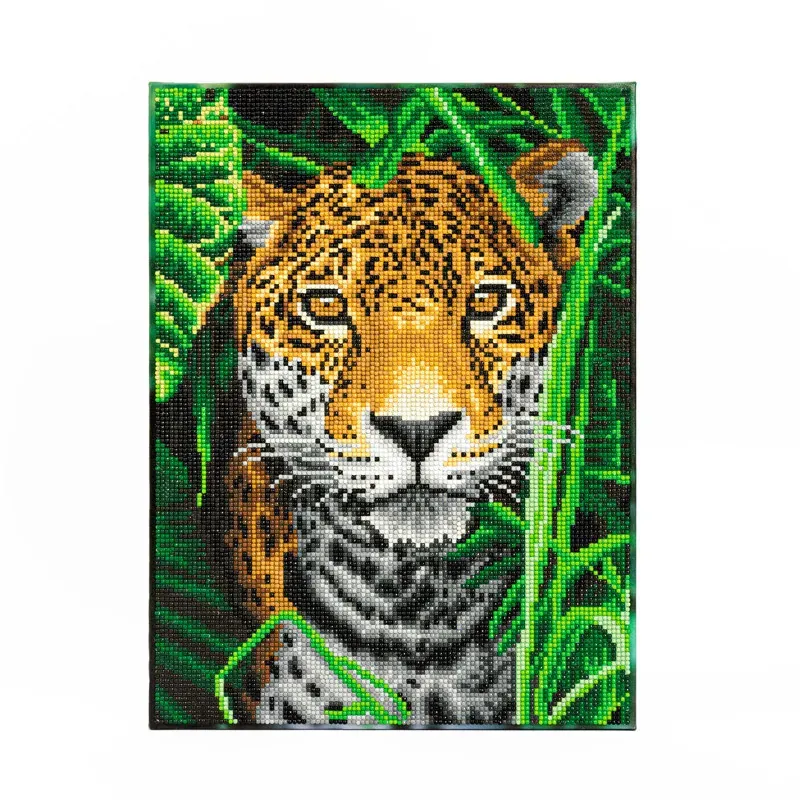 Kit broderie diamant jaguar jungle avec cadre, 40 x 30 cm