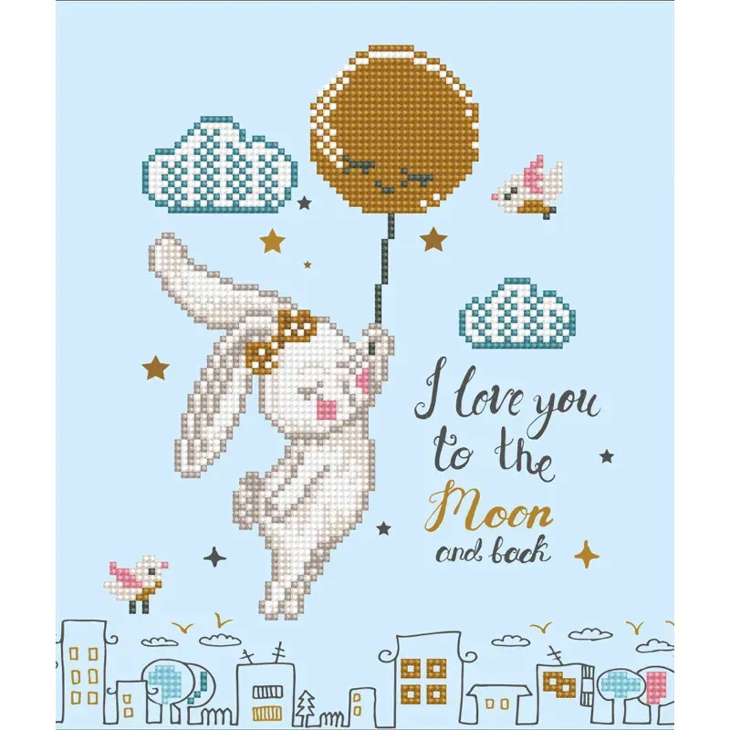 Kit broderie diamant lapin au ballon, 27 x 32 cm