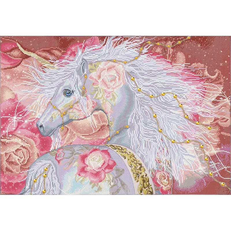 Kit broderie diamant licorne florale, 67 x 97 cm