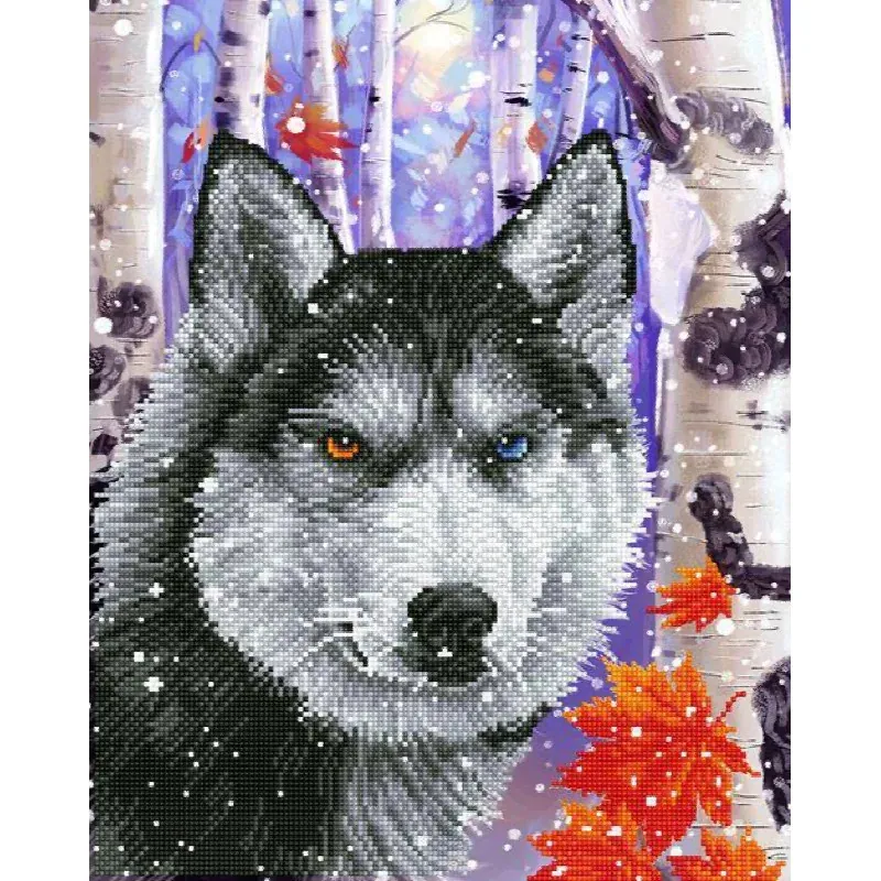 Kit broderie diamant loup de la forêt, 40 x 50 cm