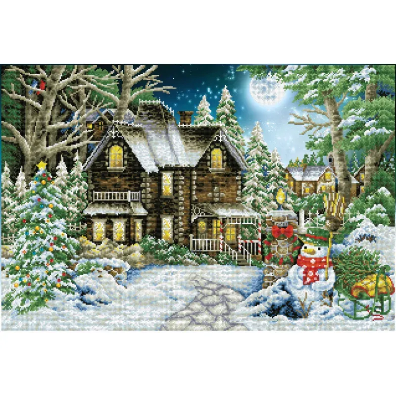 Kit broderie diamant maison en hiver, 90 x 61 cm