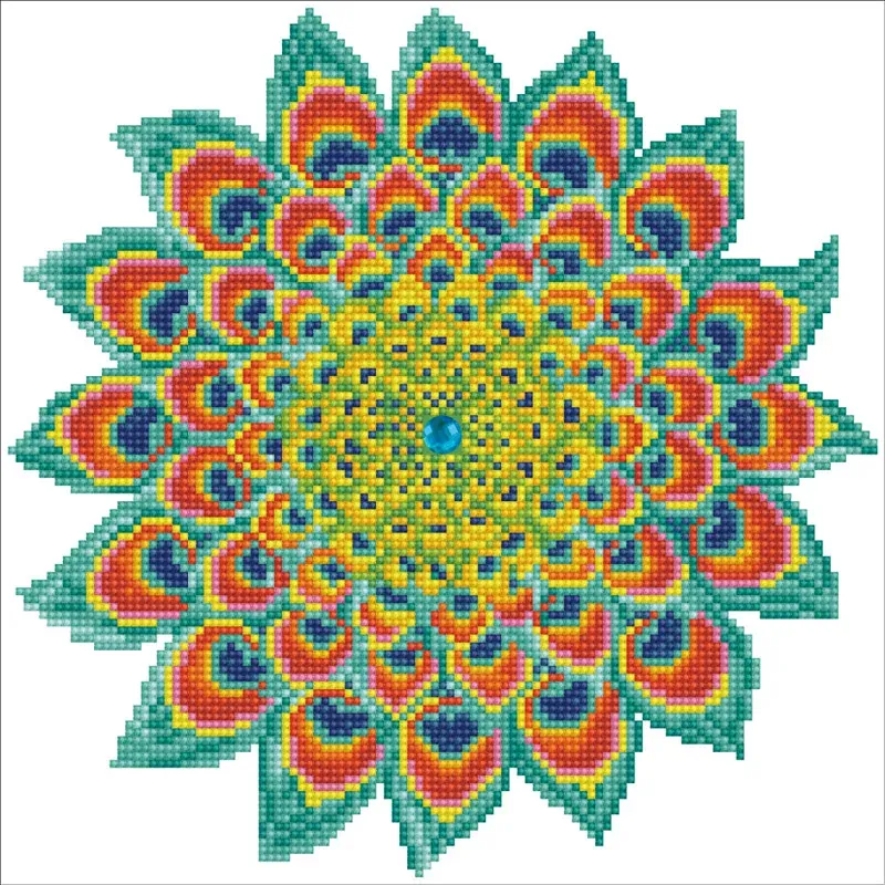 Kit broderie diamant mandala du paon, 32 x 32 cm