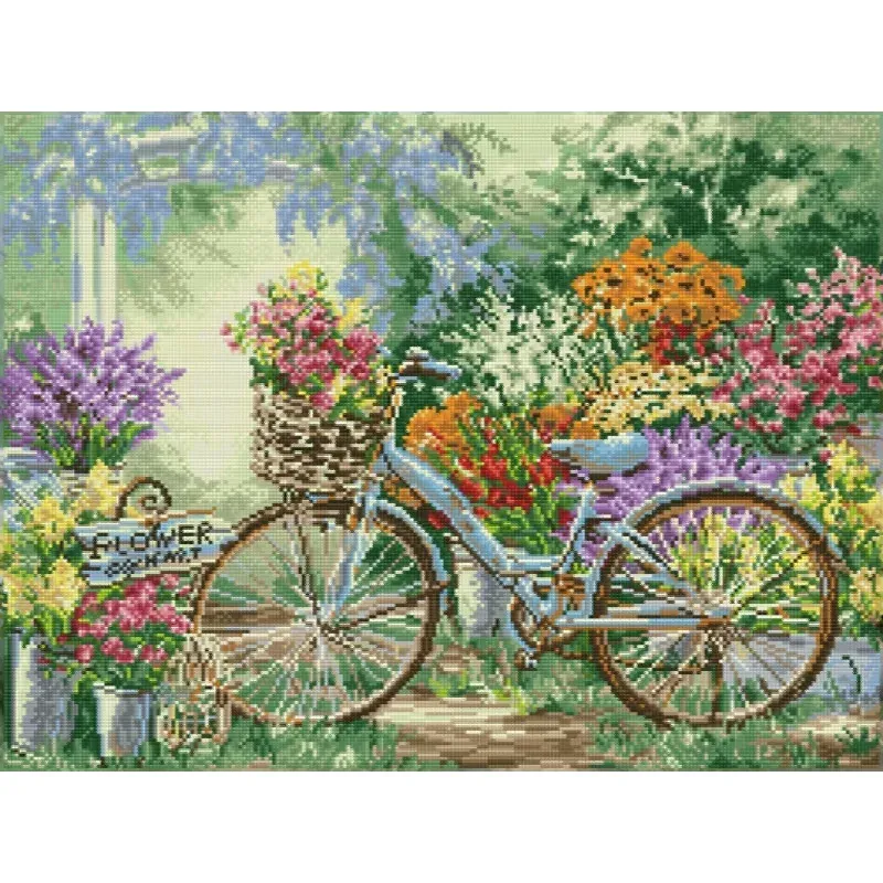 Kit broderie diamant marché aux fleurs à vélo, 50 x 67 cm