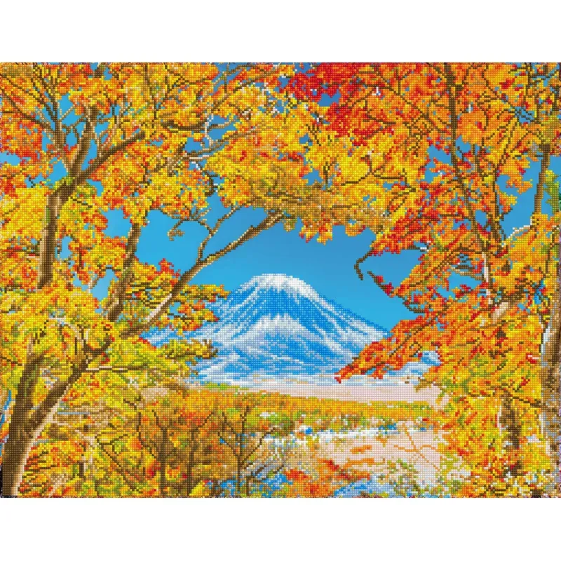 Kit broderie diamant montagne d’automne au Japon, 56 x 72 cm
