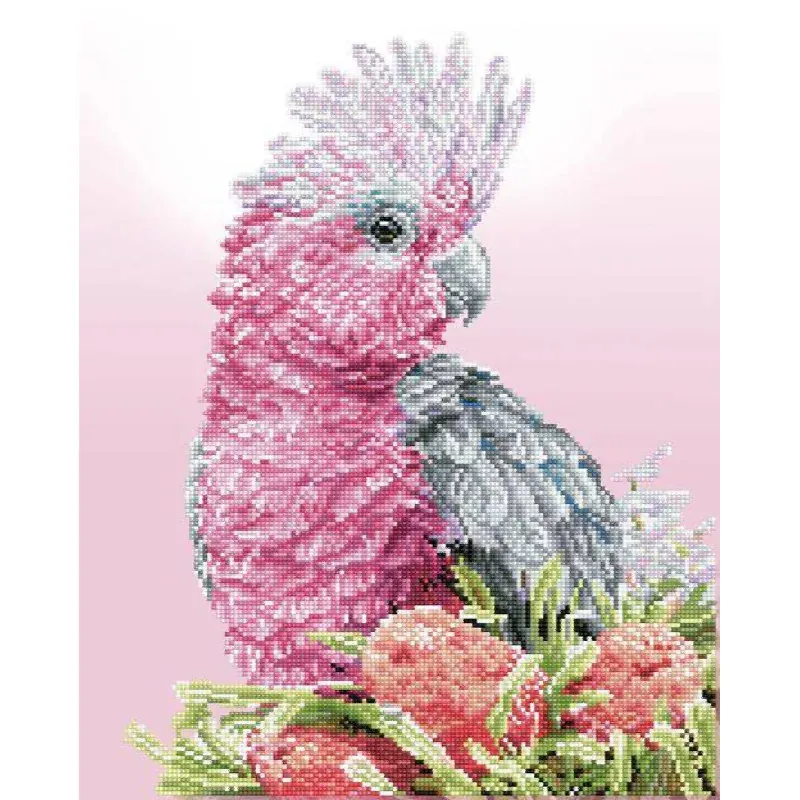 Kit broderie diamant oiseau galah rose, 41 x 51 cm