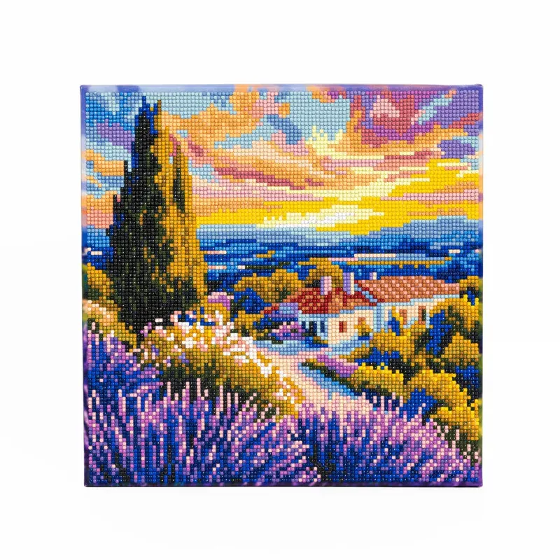 Kit broderie diamant paysage lavande avec cadre