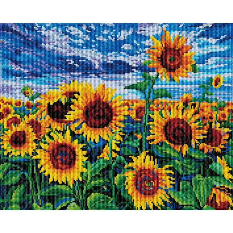 Kit broderie diamant paysage aux tournesols, 50 x 40 cm