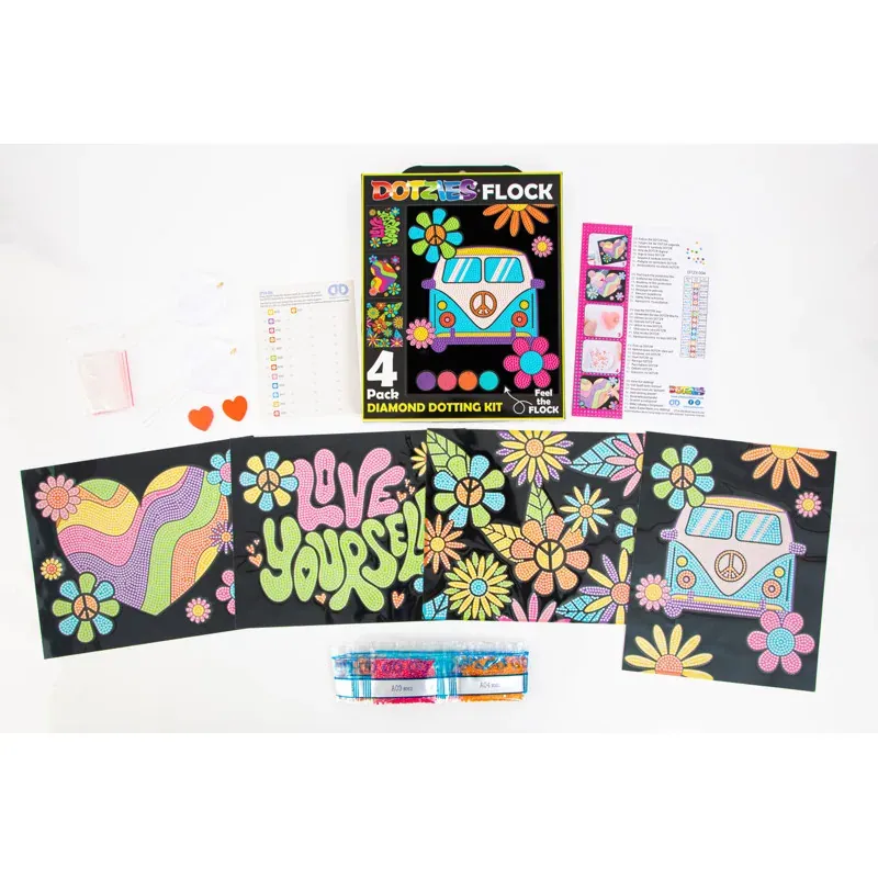 Kit broderie diamant Peace & Love flock, 4 dessins
