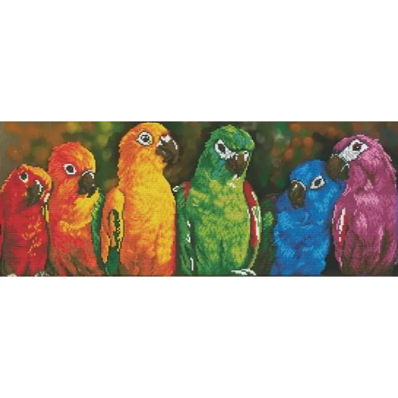 Kit broderie diamant perroquets arc-en-ciel, 77 x 30 cm