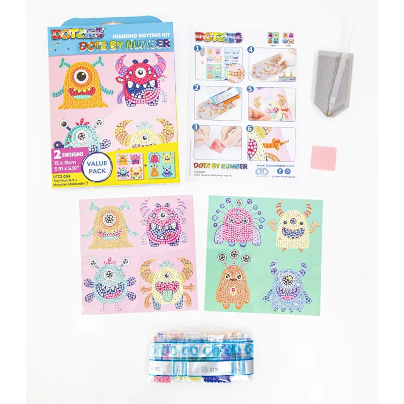 Kit broderie diamant petits monstres, 2 dessins