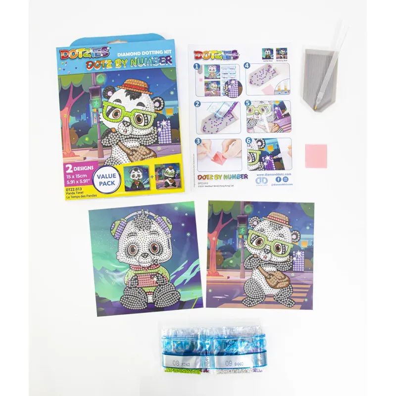 Kit broderie diamant petits pandas, 2 dessins 15 x 15 cm