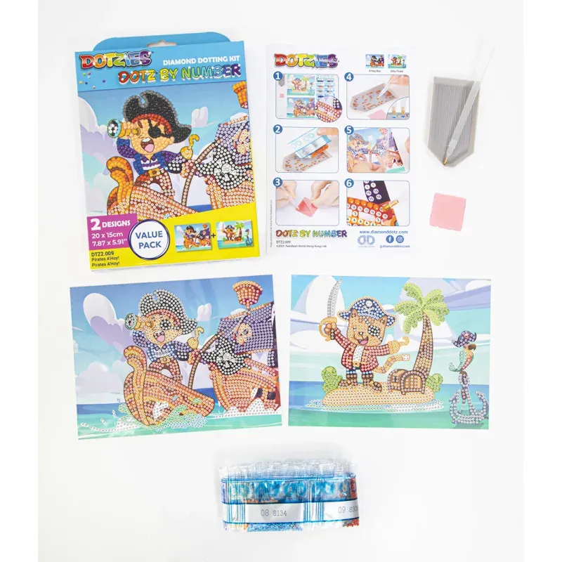 Kit broderie diamant pirates enfant, 2 dessins