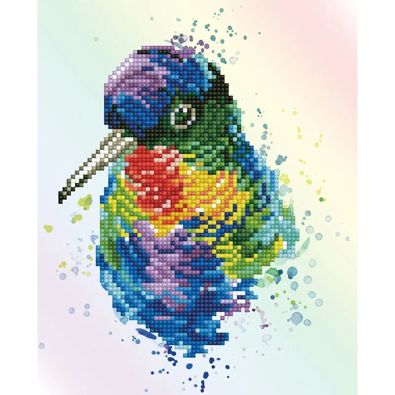 Kit broderie diamant plumes arc-en-ciel, 22 x 27 cm
