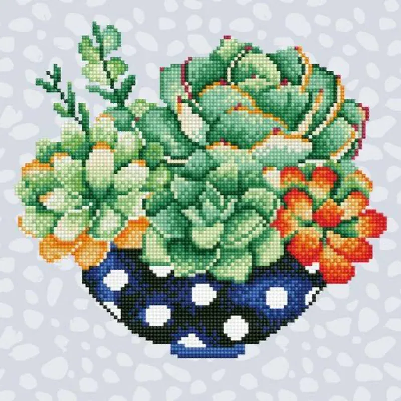 Kit broderie diamant pot de succulentes, 32 x 32 cm