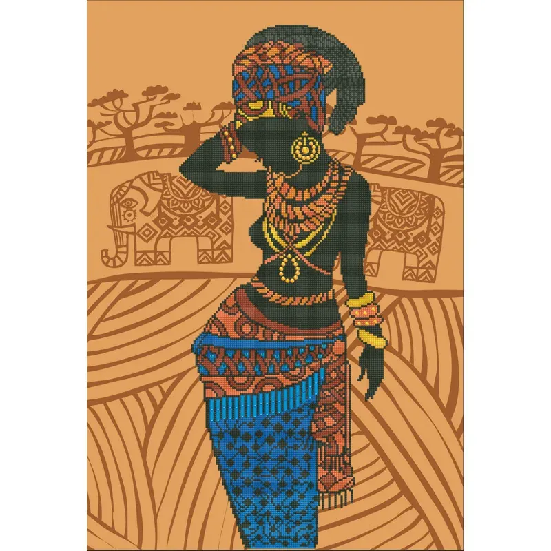 Kit broderie diamant princesse africaine, 52 x 76 cm