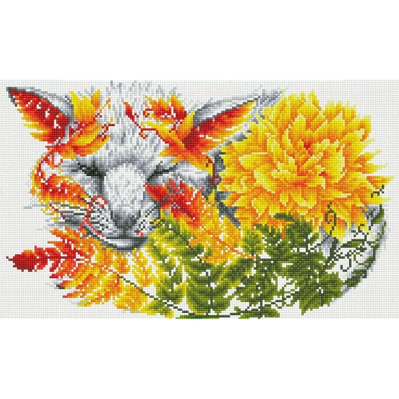 Kit broderie diamant renard fleuri, 32 x 52 cm