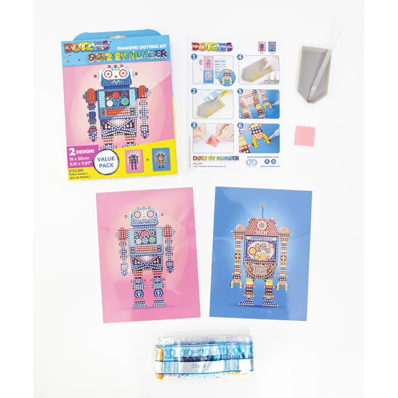Kit broderie diamant robots, 2 dessins 15 x 20 cm