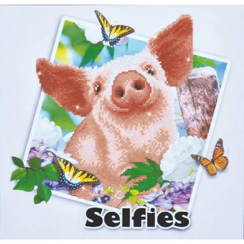 Kit broderie diamant selfie petit cochon, 40 x 42 cm