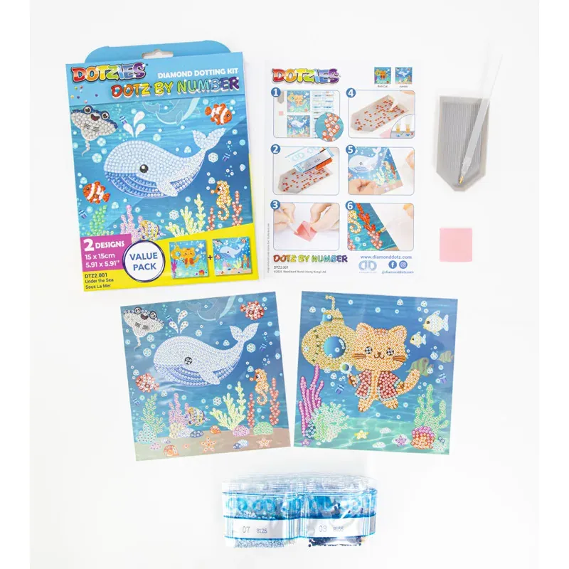 Kit broderie diamant sous la mer, 2 dessins 15 x 15 cm