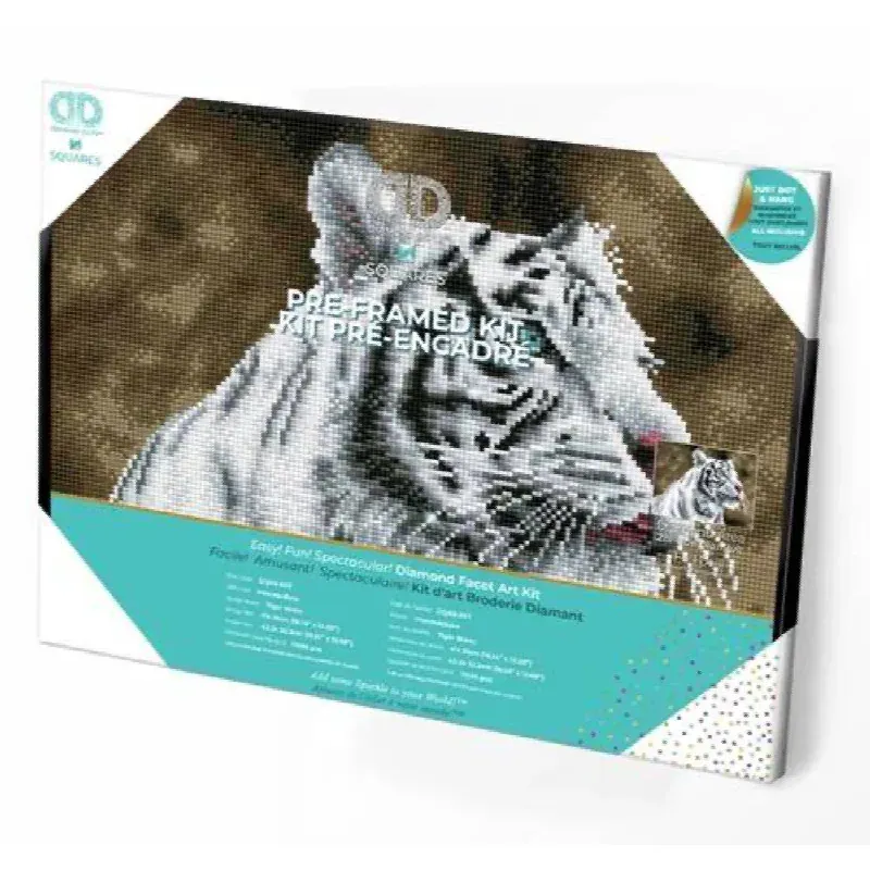 Kit broderie diamant tigre blanc pré-encadré, 31 x 41 cm