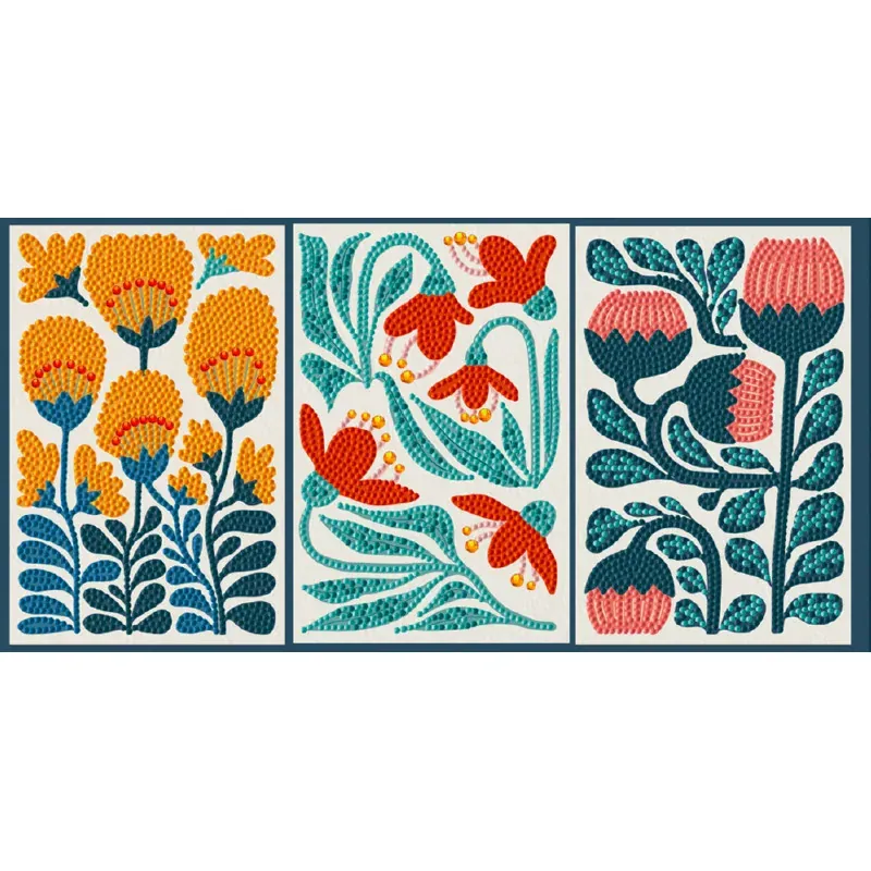 Kit broderie diamant triptyque floral, 20 x 40 cm
