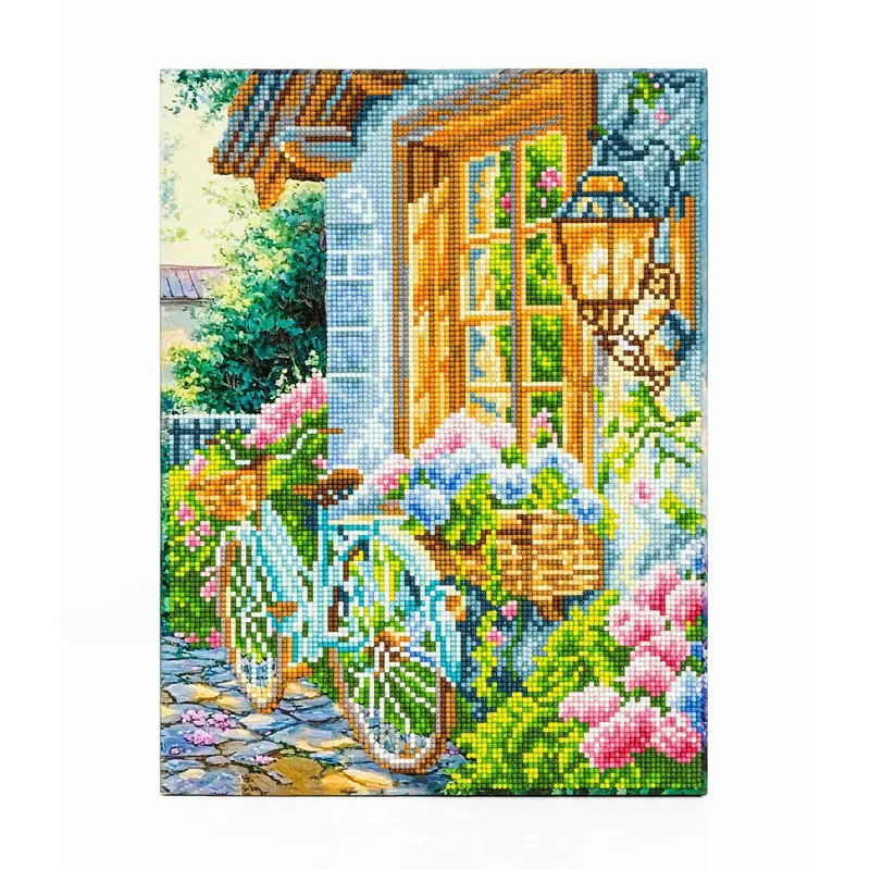 Kit broderie diamant vélo fleuri sur cadre, 40 x 30 cm