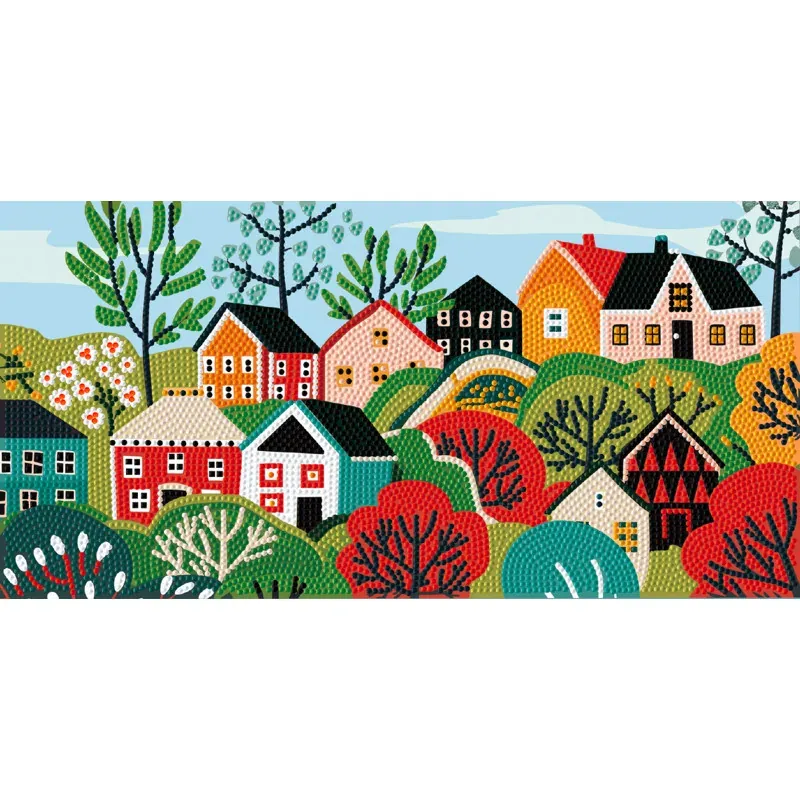 Kit broderie diamant village à accrocher, 20 x 40 cm
