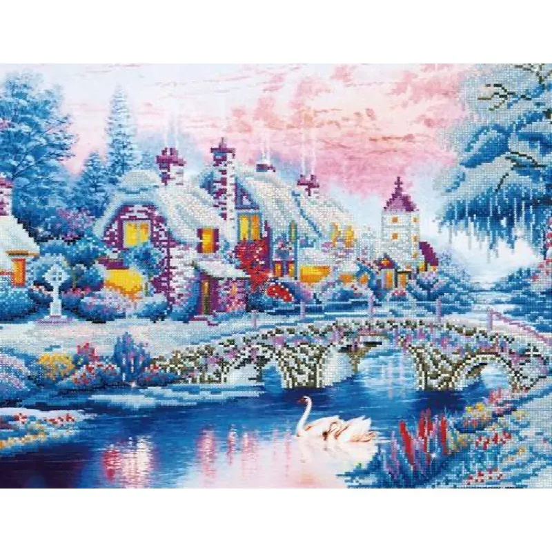 Kit broderie diamant village sous la neige, 79 x 50 cm
