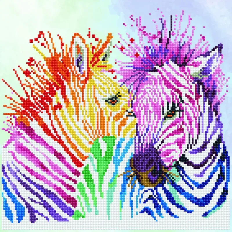 Kit broderie diamant zèbres arc-en-ciel, 40 x 40 cm