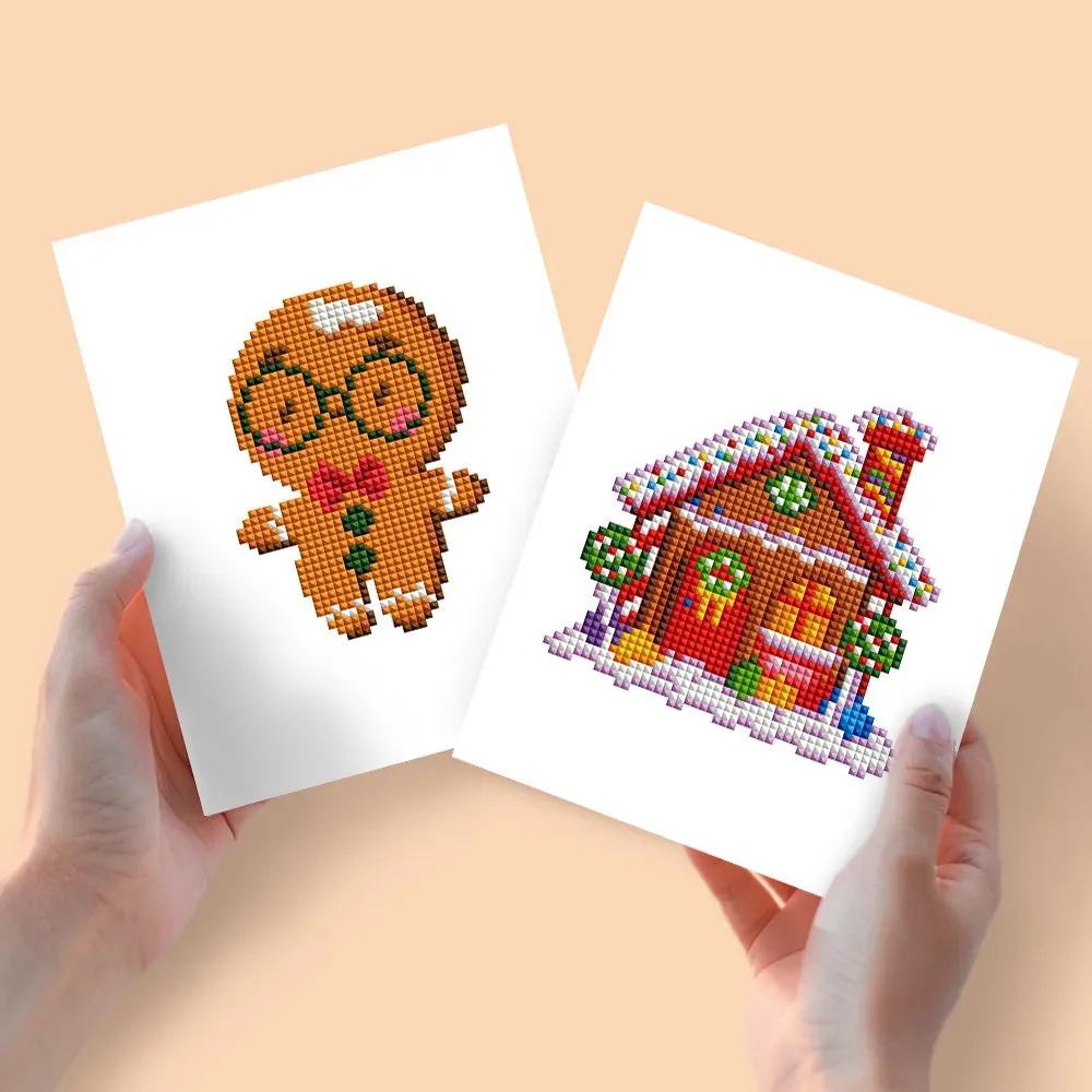 Broderie diamant (2 pièces) - Bonhomme en Pain d'Épices et Maison de Noël