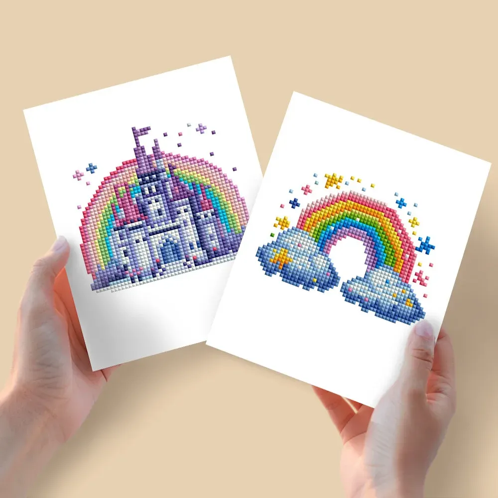 Broderie diamant (2 pièces) - Château et Arc-en-ciel