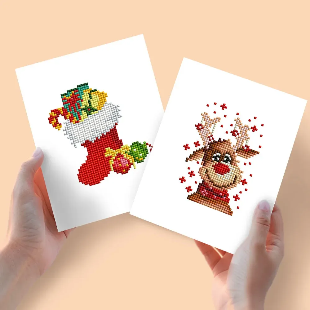 Broderie diamant (2 pièces) - Chaussette de Noël et Renne