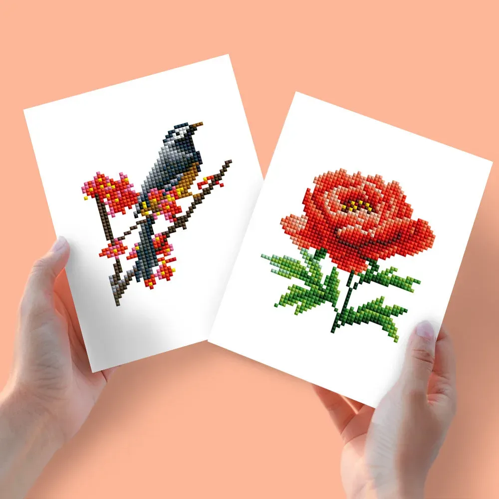 Broderie diamant (2 pièces) - Oiseau et Rose