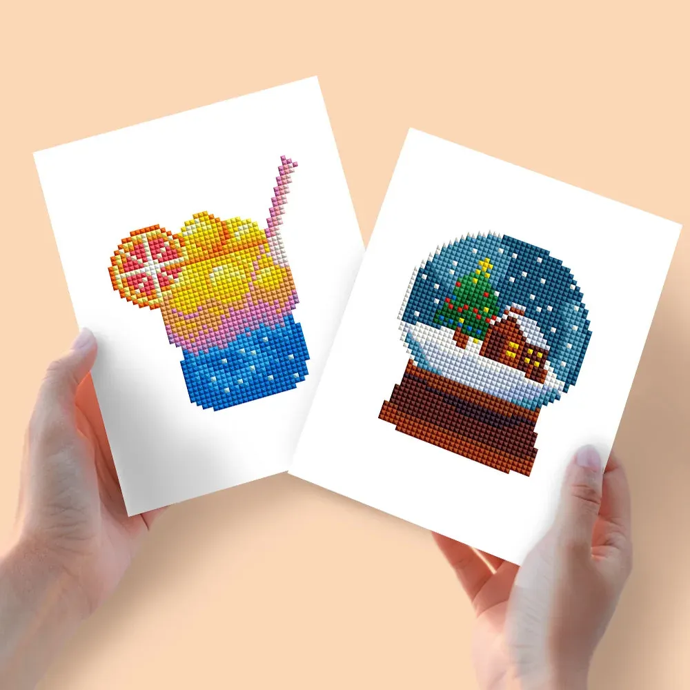 Broderie diamant (2 pièces) - Smoothie d'Été et Boule à Neige d'Hiver