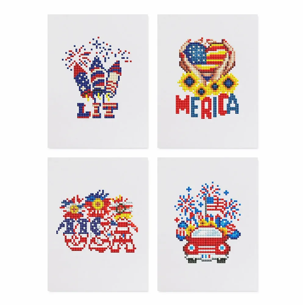 Broderie diamant (4 pièces) - Esprit Américain : Art Pixel Patriotique