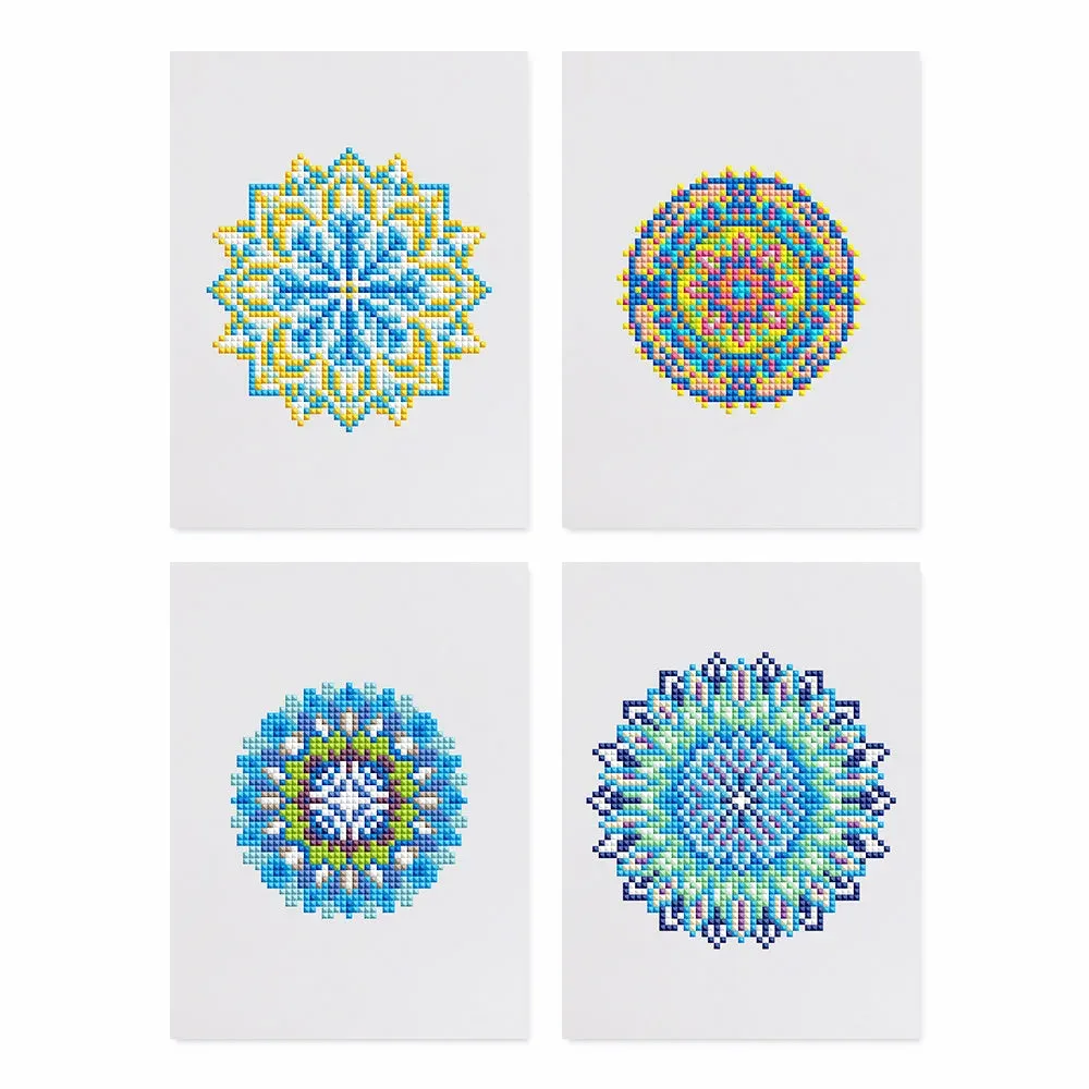 Broderie diamant (4 pièces) - Mandalas de Cristal en Bleu