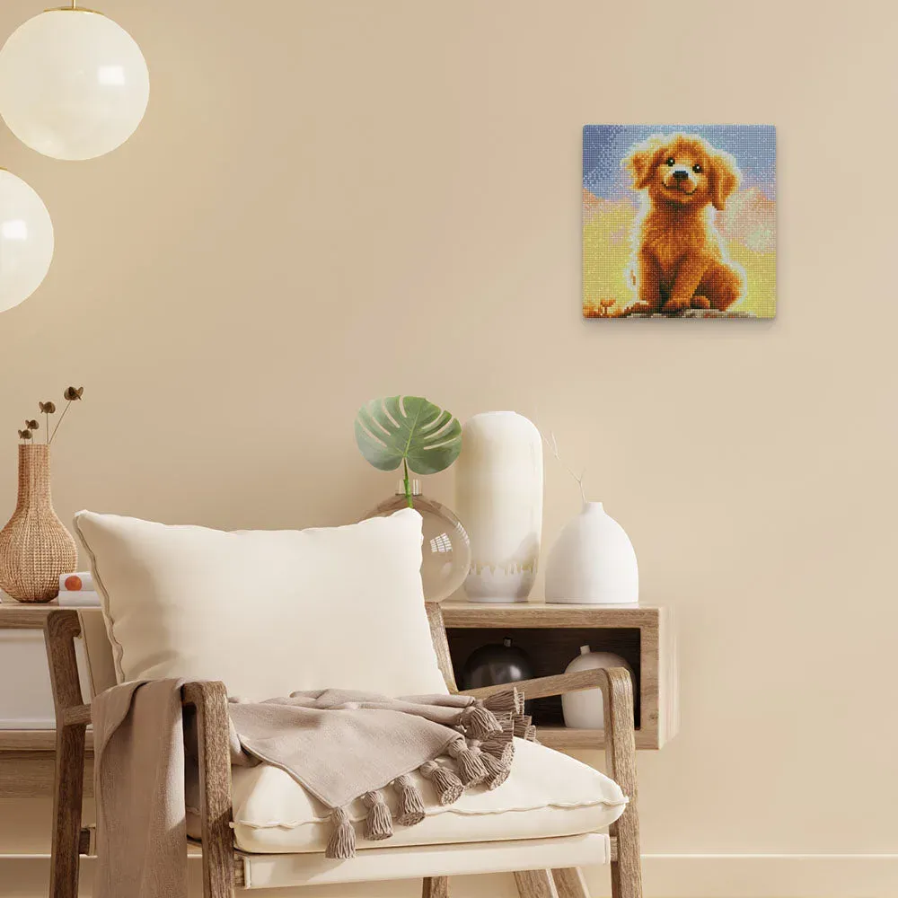 Broderie diamant chiot Golden Retriever - Mini format 25x25 cm