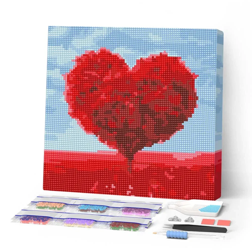 Broderie diamant Arbre rouge Coeur